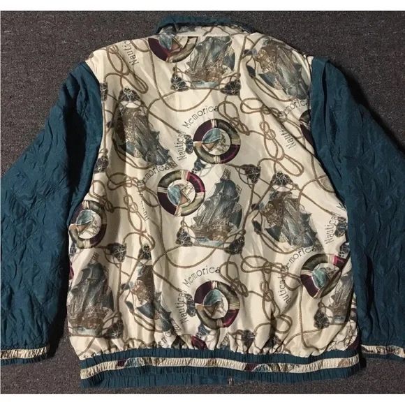 Vintage 80s Nautical Silk Bomber Jacket XL Sailing Ship Boat Vest Jacket Combo